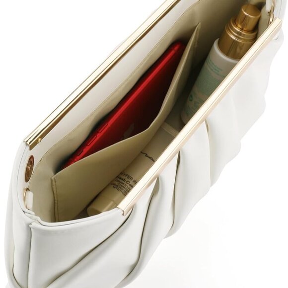 Timeless White Formal Clutch Purse with Metal Accents - Women’s Evening Handbag - Picture 4 of 4